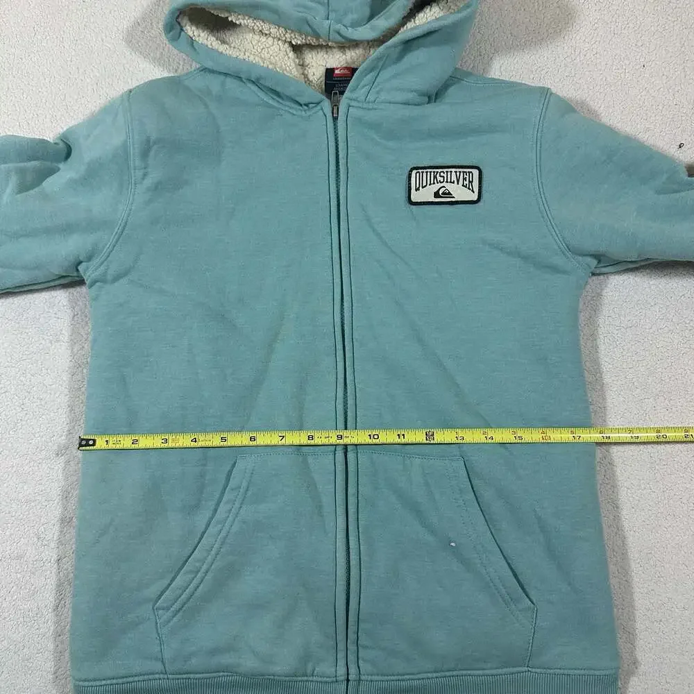 Quiksilver Sherpa Lined Full Zip Hoodie Light Blue Surf Skate Jacket Youth L